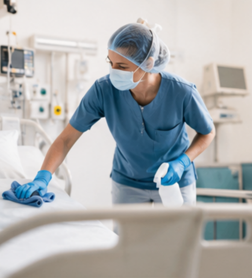 Hygienereinigung in einem Patientenzimmer