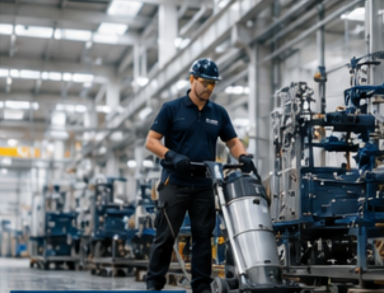 Industriereinigung in einer Produktionshalle