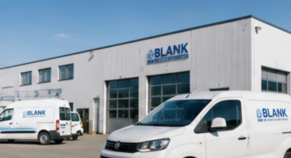 Blank-Niederlassung mit Fahrzeugflotte